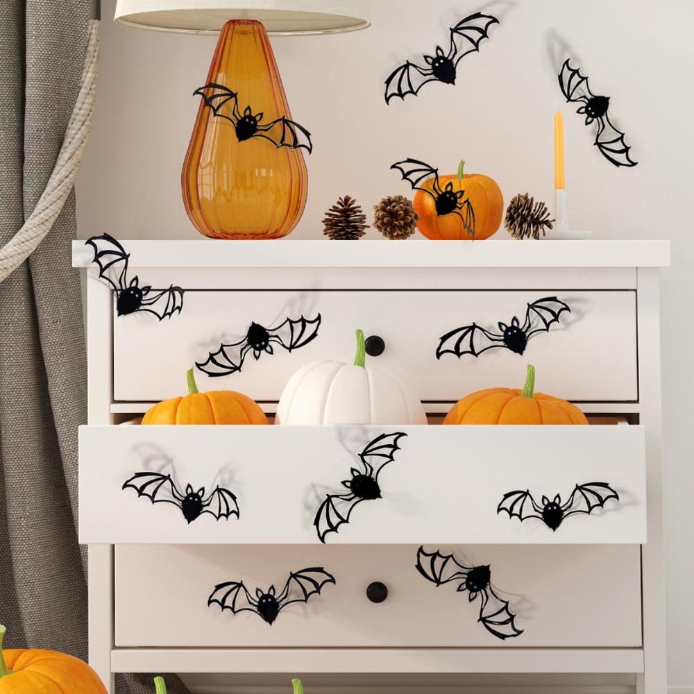 6/12PCS 3D Bats Halloween Window Bat Stickers DIY Bat Wall Decal Halloween Decoration  Party Favors