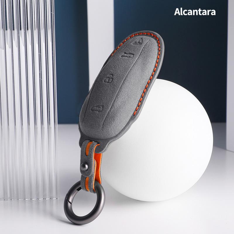 suede Car Smart Key Case Cover For Tesla Model 3 Model X S Model Y Bag Protector Fob Band Shell Holder Keychain Accessories