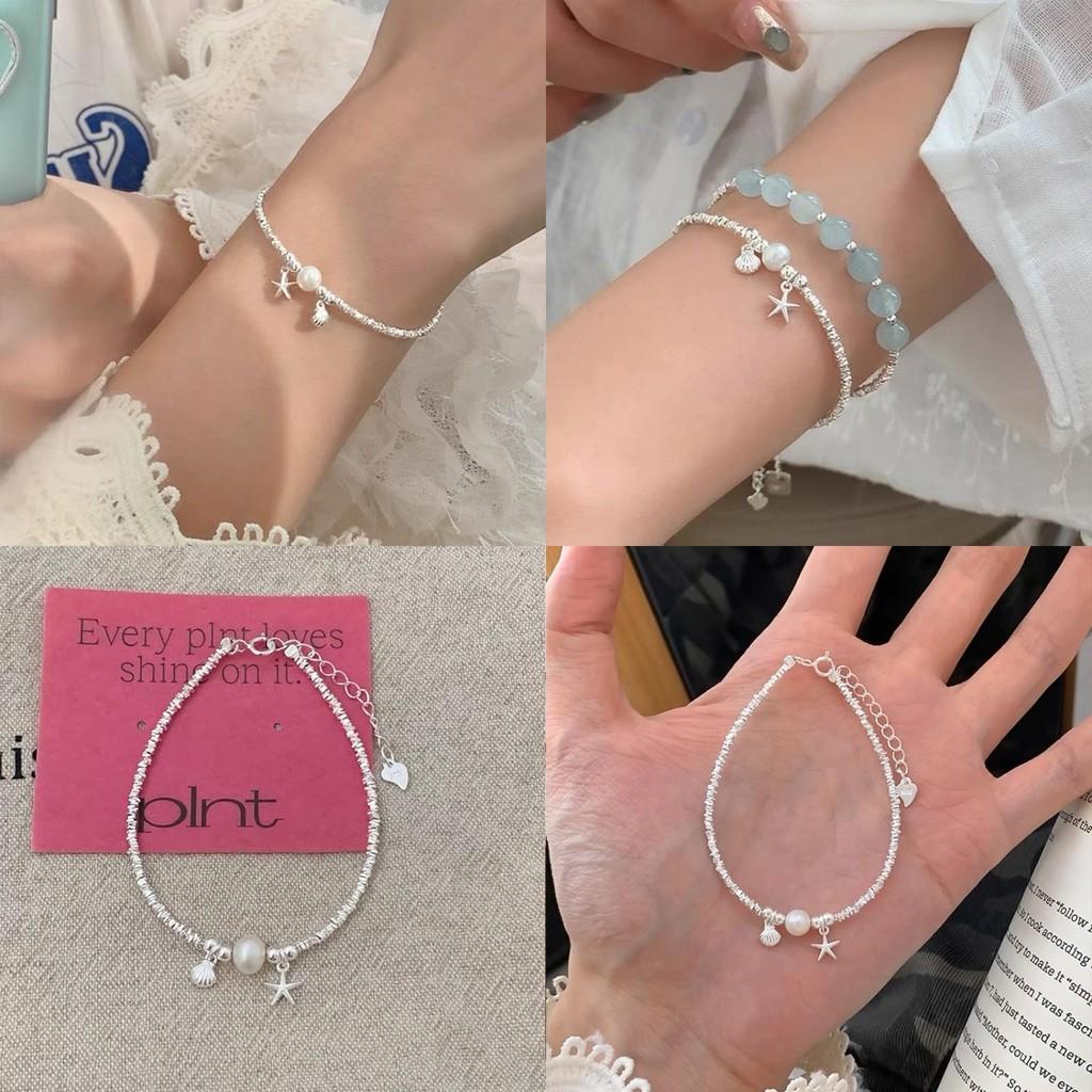 Silver Pearl Shattered Bracelet Women Ocean Star Shell Minimalist Jewelry Gift