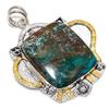 Двухцветный кулон из стерлингового серебра 925 пробы с натуральным драгоценным камнем хризоколла, размер 2,52 дюйма, F5b70