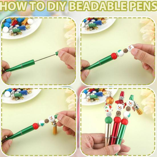 1 компл. Рождественская шариковая ручка с разноцветными силиконовыми бусинами, снеговик, Санта-дерево, подвеска, сделай сам, пластиковая ручка с бисером, праздничный подарок