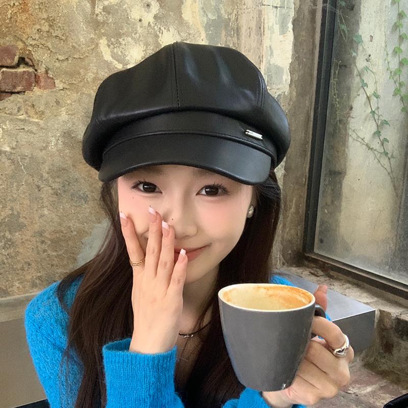 Восьмиугольная шляпа из искусственной кожи ягненка, женская осенне-зимняя высококачественная ретро-беретка, тонкая шляпа газетчика, шляпа литературного и ретро-художника