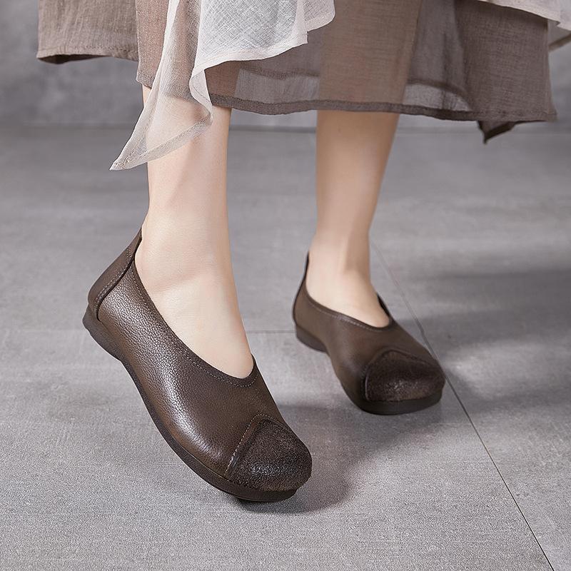 Fashion GKTINOO Retro Round Toe Shallow Flat Shoes 2025 Spring Autumn New Genuine Leather Loafers Soft Sole Women's Slip-on Shoes