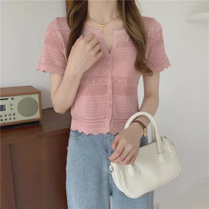 Женский ажурный трикотажный кардиган - короткий рукав, сетка, топ-шаль, солнцезащитный стиль весна/лето 2023 г.