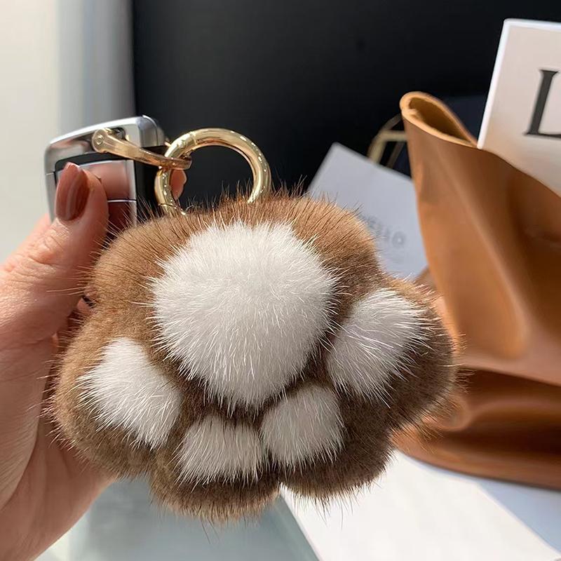 Розовый черный пушистый кошачий помпон для волос брелок для женщин и девочек милый кулон в виде лапы сумка декор