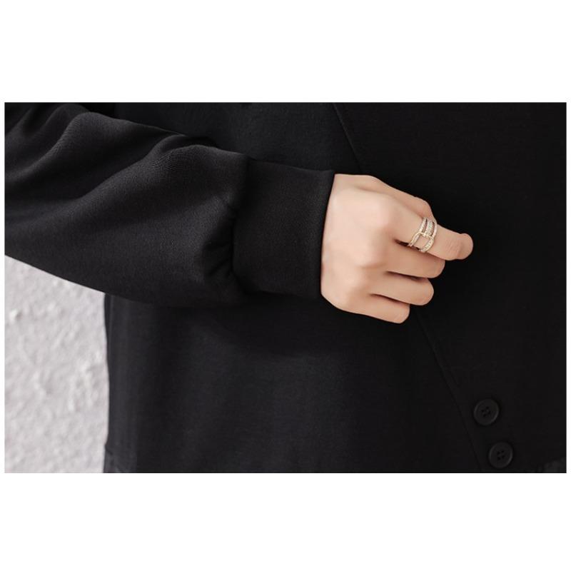 DIMANAF 2025 Женские худи и футболки больших размеров Черная осенняя футболка с длинным рукавом Свободные повседневные топы Футболки