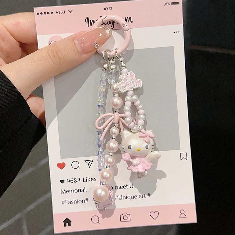 Sanrio Cute Cartoon Character Series Cute Bead Chain Small Bow Keychain Bag Pendant