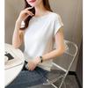 French Sleeve Summer Knit Cut and Sew Thin Ribbed Knit Boat Neck Top Solid Color Spring Summer [jinghuiyue] Women's JJP0073CA-XL