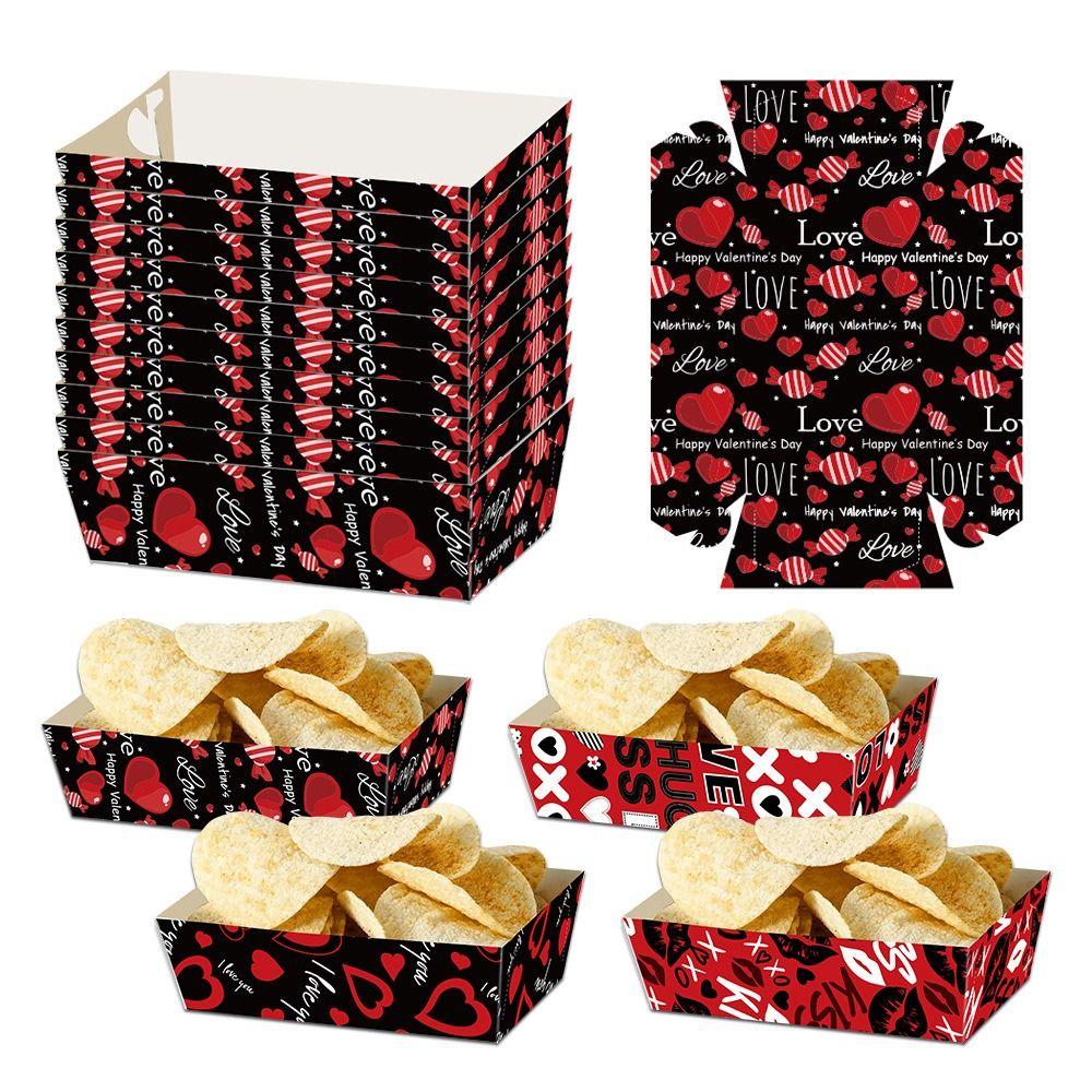 12Pcs/Set Paper Disposable Paper Food Trays Creative Valentine's Day Dinner Plate Wedding Party