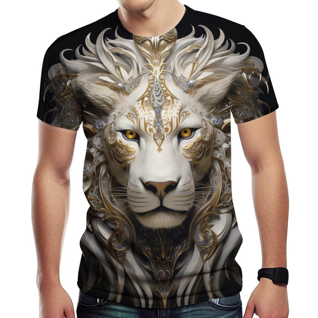 Летний топ с круглым вырезом и 3D-принтом в виде льва, модная повседневная мужская футболка с коротким рукавом