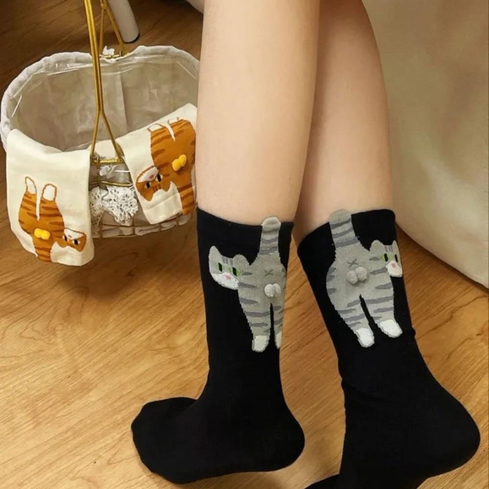 Soft Cartoon Cat Socks Breathable Novelty Kitty Socks Cute 3D Cat Eggs Socks  Lady