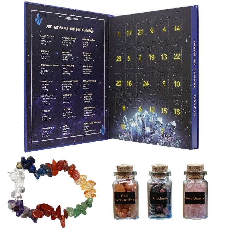 Календарь фестиваля прибытия Кристалла 2025, 24-дневный обратный отсчет с натуральными драгоценными камнями, идеальный подарок для взрослых на Рождество