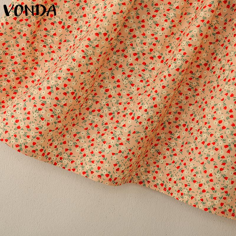 VONDA Summer Women Square Collar Sleeveless Strap Floral Print Ruffled Casual Tank Tops