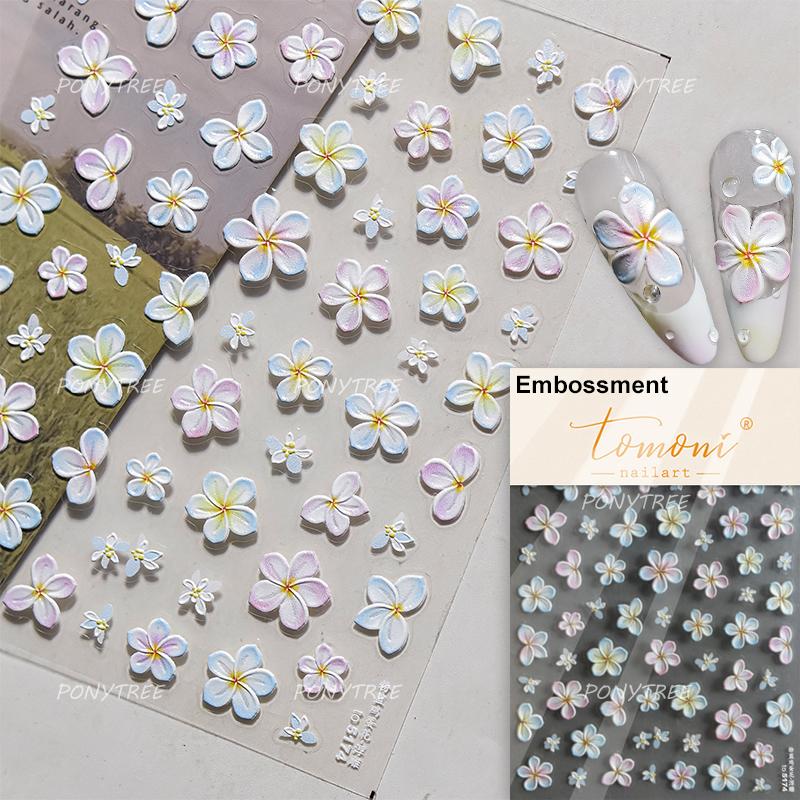 Colourful Frangipani Bright Lily Flowers Gradual Petal Vivid Dew Delicate Romantic Nail Art Stickers Manicure Decals Decorations