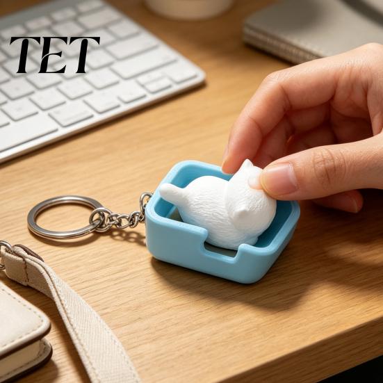 3D Printed Cat Ornaments Clicky Keychain, Interactive Pooping Litter Box Fidget Toy, Mini Cute Animal Keychains Backpack Pendant with Metal
