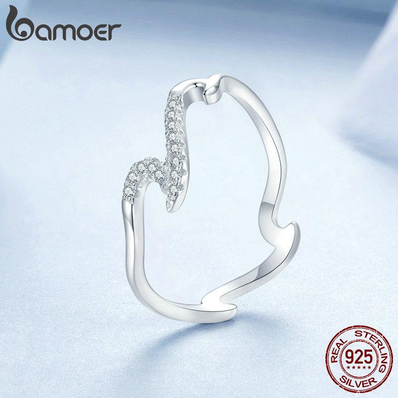 BAMOER 925 стерлингового серебра волна кольцо дизайн Sense модное кольцо позолоченное белое золото для женщин ювелирные изделия подарок