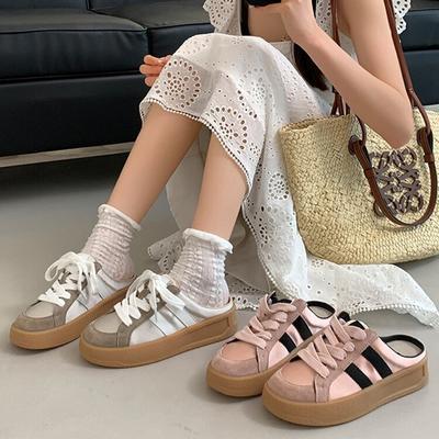 Полушлепанцы с толстой подошвой в стиле ретро баотоу женские летние 2024 новинка ленивые слипоны универсальная повседневная обувь