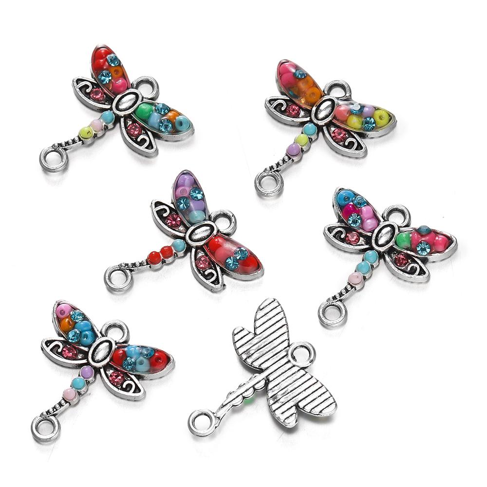 4Pcs Alloy Retro Colored Zircon Drop Oil Pendant Elephant Turtle Pendants For DIY Jewelry Charm Bracelet Handicrafts Accessories