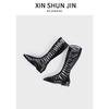 Summer Roman Tall Leather Mesh Boots Women'S Flat Bottom Hollow Back Zipper Cool Boots Woven Long Sandals