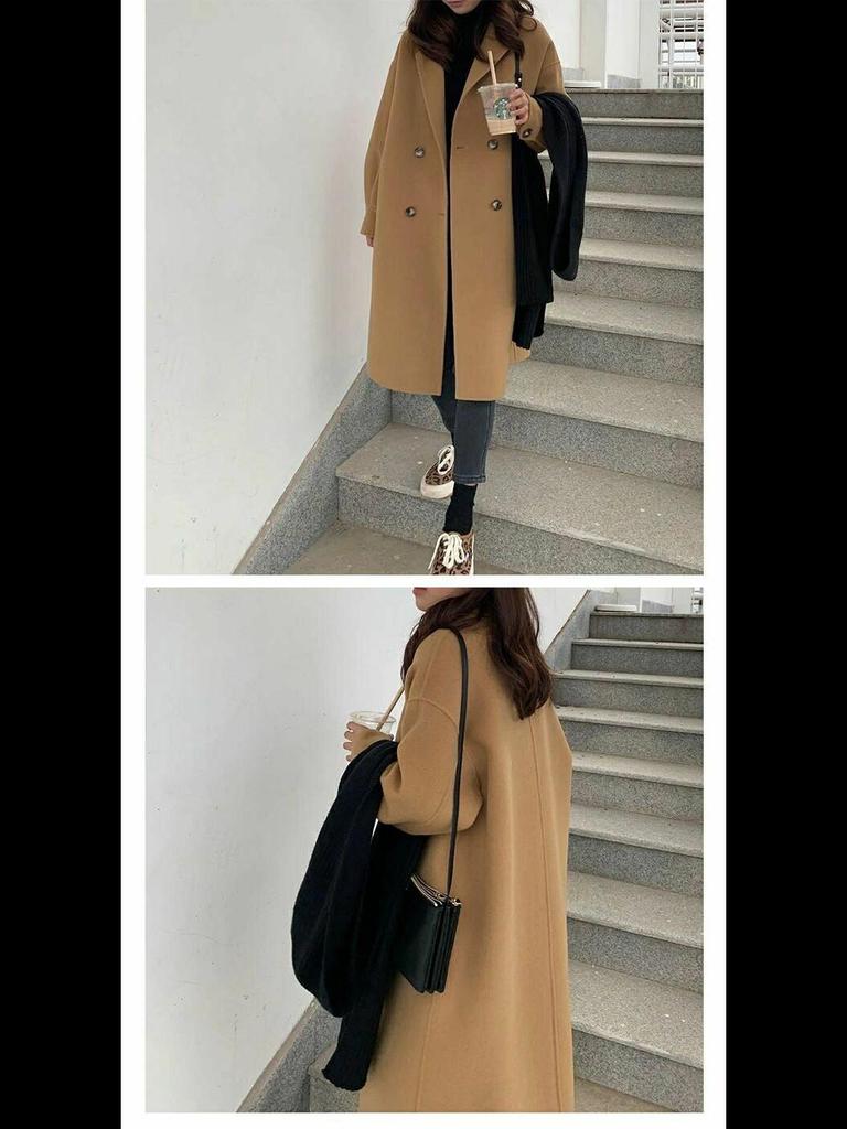 Hepburn-Style Wool Coat: 2023 Autumn/Winter Korean Edition, Loose Quilted, Thickened, Small Size, Women's Mid-Length