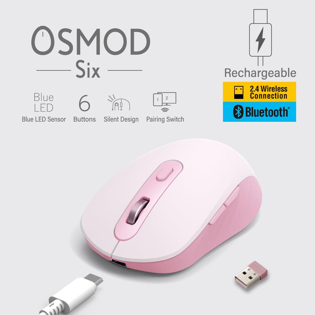 ELECOM Wireless Mouse Quiet Rechargeable OSMOD Six Bluetooth Wireless Compatible Connects 2 Devices 6 Buttons Pink 2.4GHz Multi-Pairing M-MY35MBSPN-G