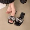 Fashion Plus Size Slippers Summer Slip Out Women's New Square Toe Open Toe Rhinestone Bow Non-Slip Soft Sole Flats