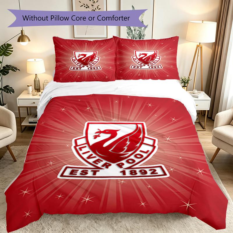3pcs Liverpool FC Duvet Cover Set, Home Printed Bedding Set, Breathable and Cozy Bedclothes Suitable For Festival Decor