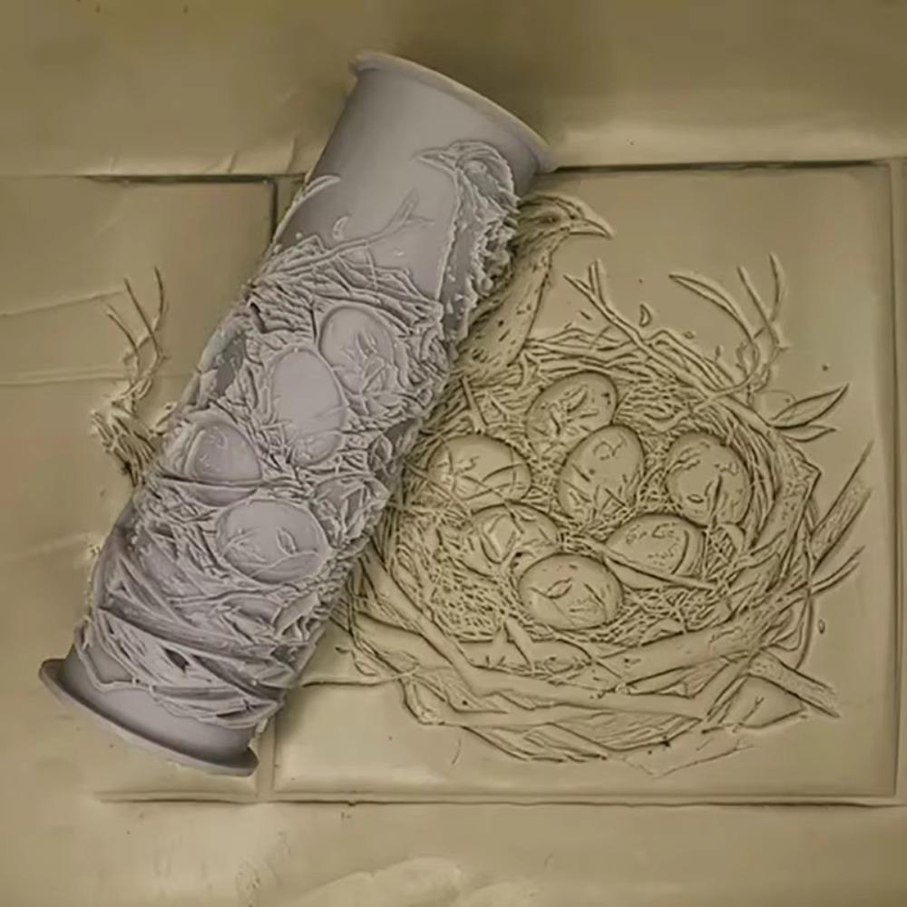 DIY Clay Tile Roller Creative Flower Bird Pattern Rolling Pins Rollers  Pottery Clay