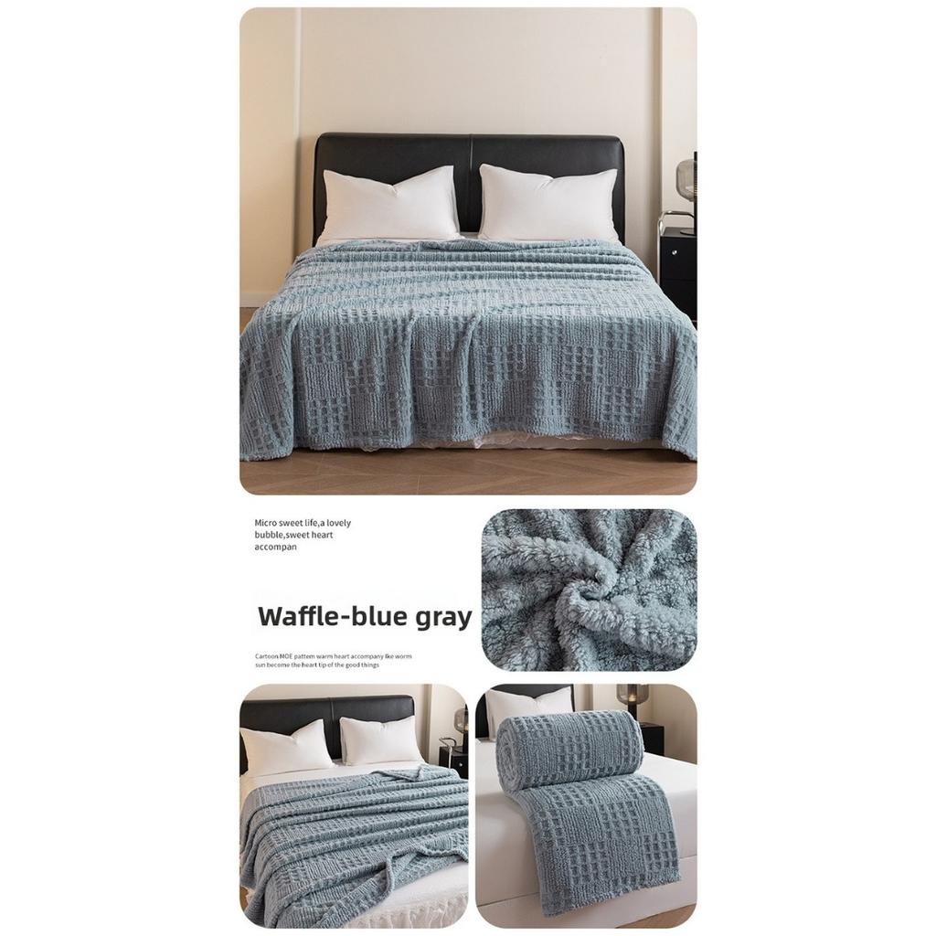 Thick Plush, Warm Double-sided Velvet Waffle Cover Blanket Jacquard Flannel Blanket with Plush Autumn and Winter Knitting
