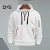 Мужская толстовка с капюшоном на осень-зиму, однотонная, с длинными рукавами, застежкой-молнией на половину длины, карманом на рукаве, декором на ремне, с капюшоном, свободная повседневная одежда, повседневный спортивный топ