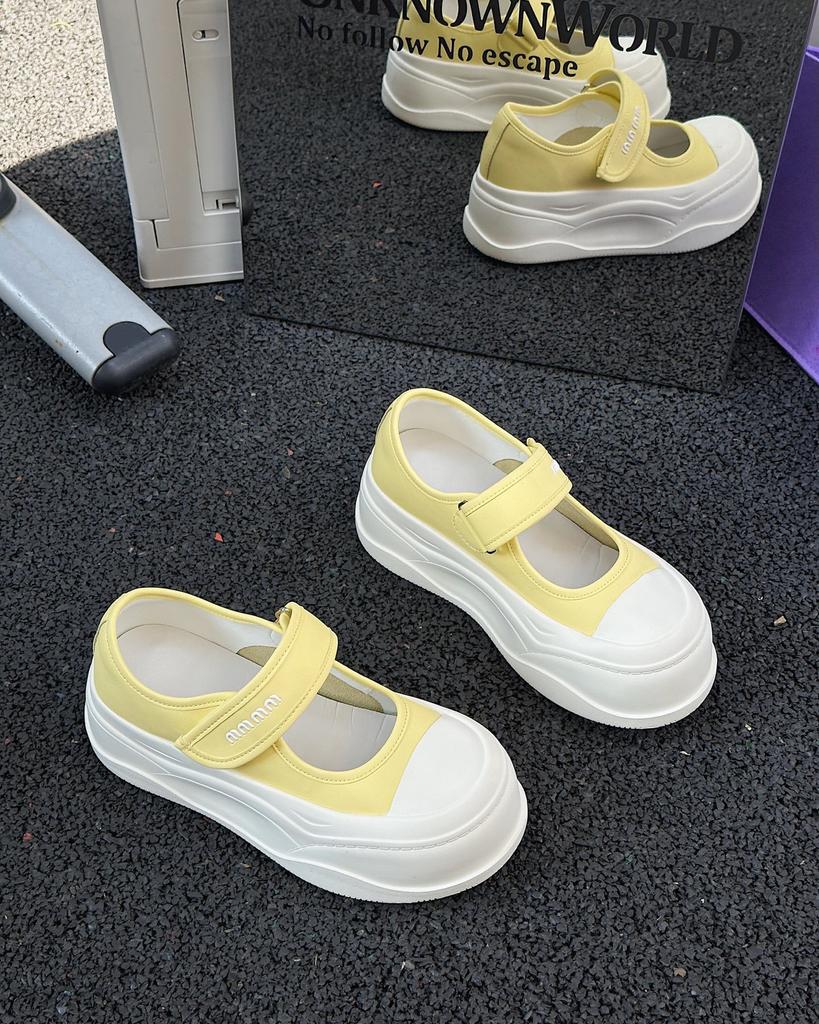 European soft leather big head muffin platform white shoes women's versatile Velcro small man height increase casual Mary Jane shoes