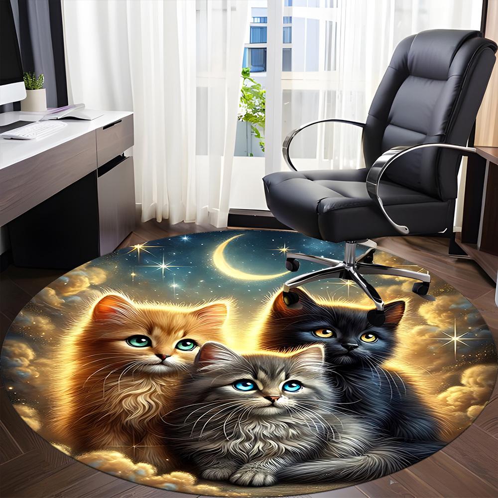 1pc Cat Night Sky Carpet for Office Non-Slip, Round Carpet, Soft & Comfortable, Carpet for Office, Lightweight Round Floor Mat yy251226081