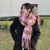 Women Scarf Plaid Print Thickened Warm Long Shawl with Tassel Trim Versatile Winter Blanket Wrap Daily Wear