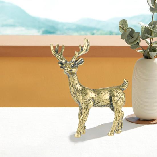 Brass Elk Ornament Vintage Style Fine-textured Realistic Elk Statue Desk Decoration Fade-resistant Ornament