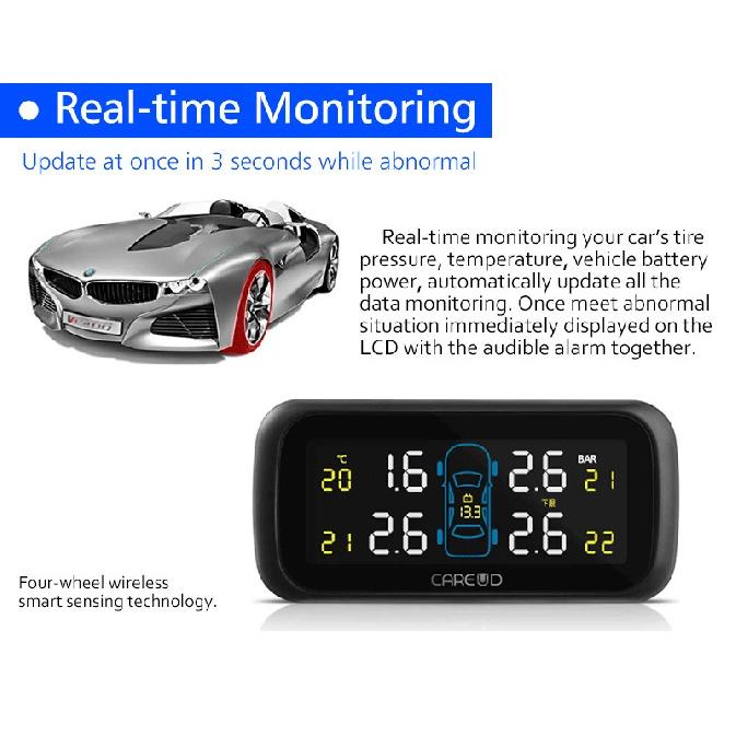 CAREUD U903 Беспроводная система контроля давления в шинах TPMS для автомобиля с 4 внутренними сменными батарейными датчиками, ЖК-дисплей