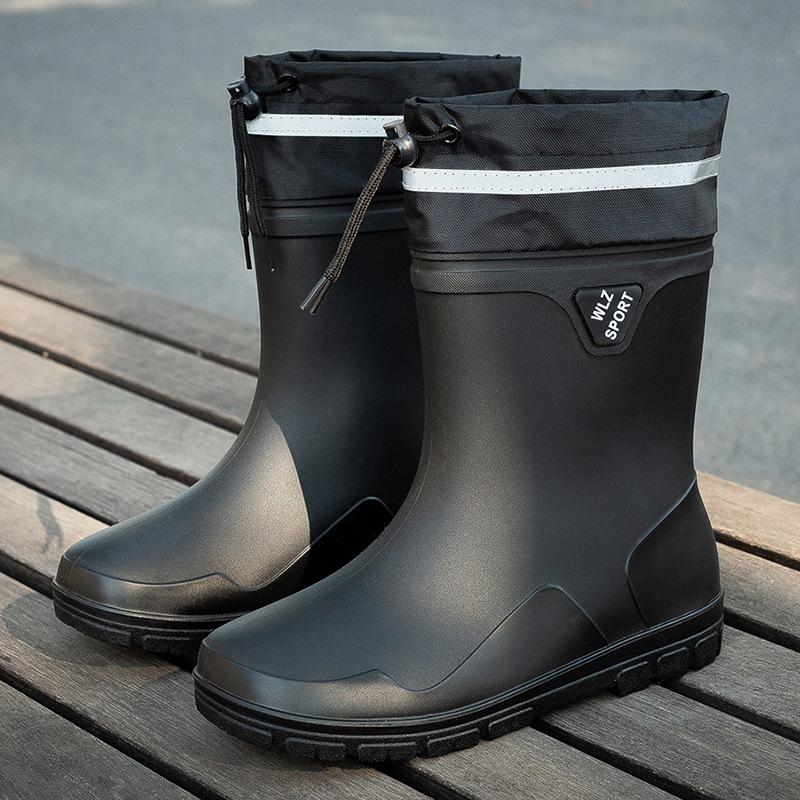 Новые утолщенные дождевые ботинки мужские короткие непромокаемые ботинки с нескользящей подошвой износостойкие средней высоты теплые ботинки резиновые ботинки