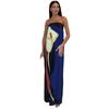 Women Maxi Dress Off Shoulder Sleeveless Backless Color Matching Print Slim Fit Straight Bandeau Anti-slip Prom