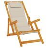Folding Beach Chair with Armrests Taupe Color Acacia Wood Frame & Textilene Seat