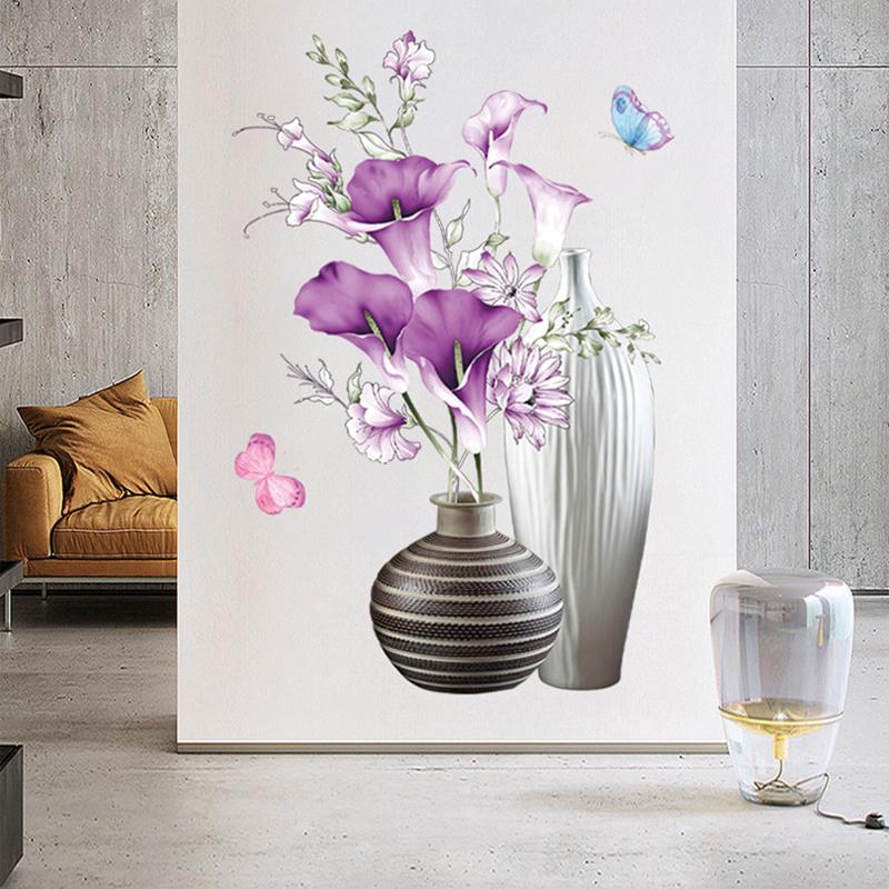 Винтажные 3D-видения ваза для цветов, наклейки на стену, домашний декор, японские съемные наклейки на стены для гостиной, спальни, крыльца, фон