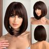 Short Straight Synthetic Wigs Black Brown Bob Wigs with Bangs for Women Shoulder Length Daily Cosplay Party Wig Heat Resistant