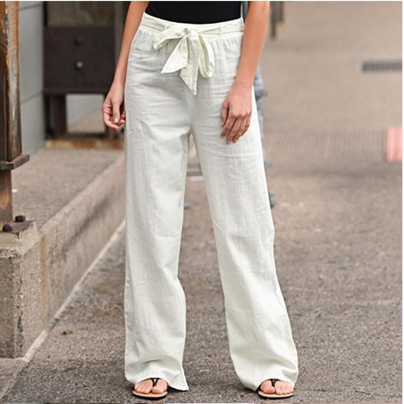 Summer Elastic Waist Solid Color Wide Leg Pants Loose Pants Female