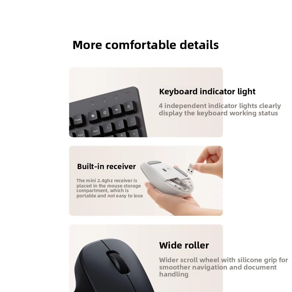 Xiaomi Беспроводной набор клавиатуры и мыши - Версия Comfort - Для офиса и дома - Тихая клавиатура для ноутбука - Полноразмерная бесшумная клавиатура
