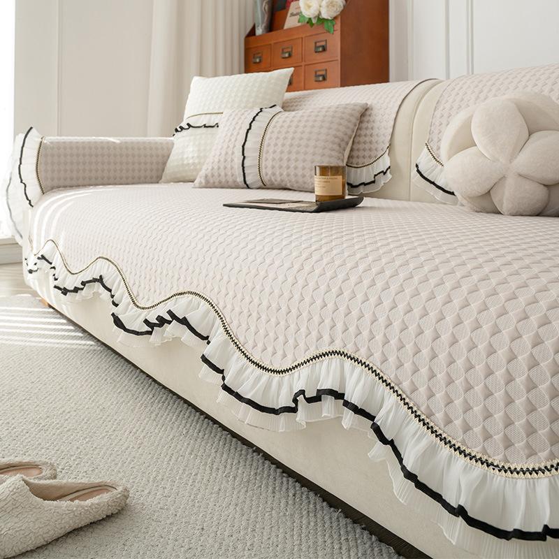 New Summer Cool Ice Silk Sofa Cushion High-End Skirt Special-Shaped Seat Cushion Straight Row Sofa Mat Cover Cloth