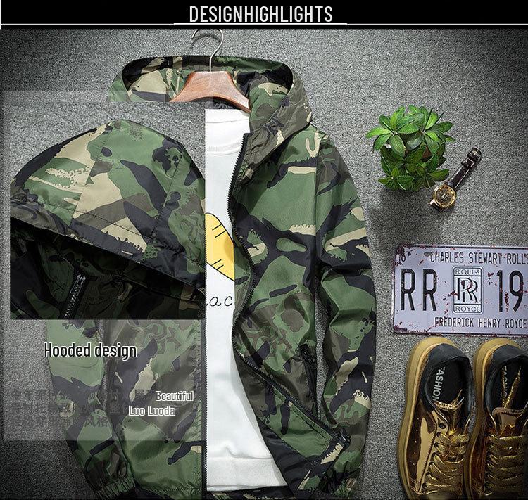Мужская камуфляжная куртка с капюшоном - большой размер, весна/осень, модная спортивная форма для студентов