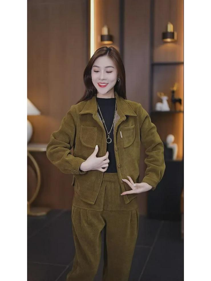 Women's Plush Thickened Casual Two-Piece Suit - Slim, Loose, Meat-Covering Fashion for Autumn & Winter 2024