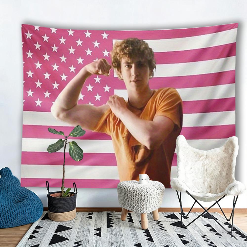 W-Walker Scobell Pink American Flag Tapestry Young Actor Portrait Wall Hanging Dorm Bedroom Fan Banner