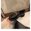 Sheepskin Version~ Triumph Buckle Platform Leather Black Small Leather Shoes Women's Small Gold Buckle Thick Heel Single Shoes Muffin Shoes Loafers
