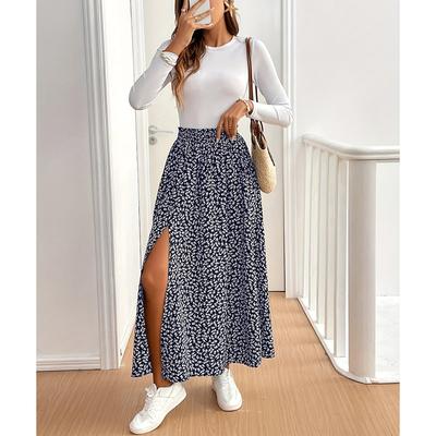 Элегантная женская длинная юбка с разрезом в деловом повседневном винтажном стиле вечернее платье