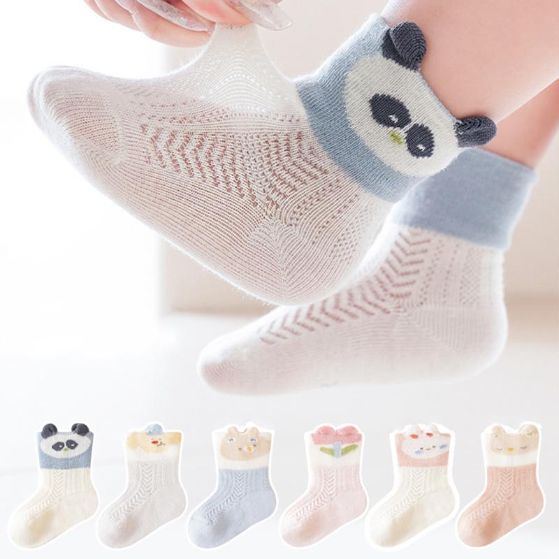 3 Pairs Children'S Socks Summer Mesh Cartoon Cute Baby Boneless Cotton Socks Breathable Thin Anti-Mosquito Socks For Children
