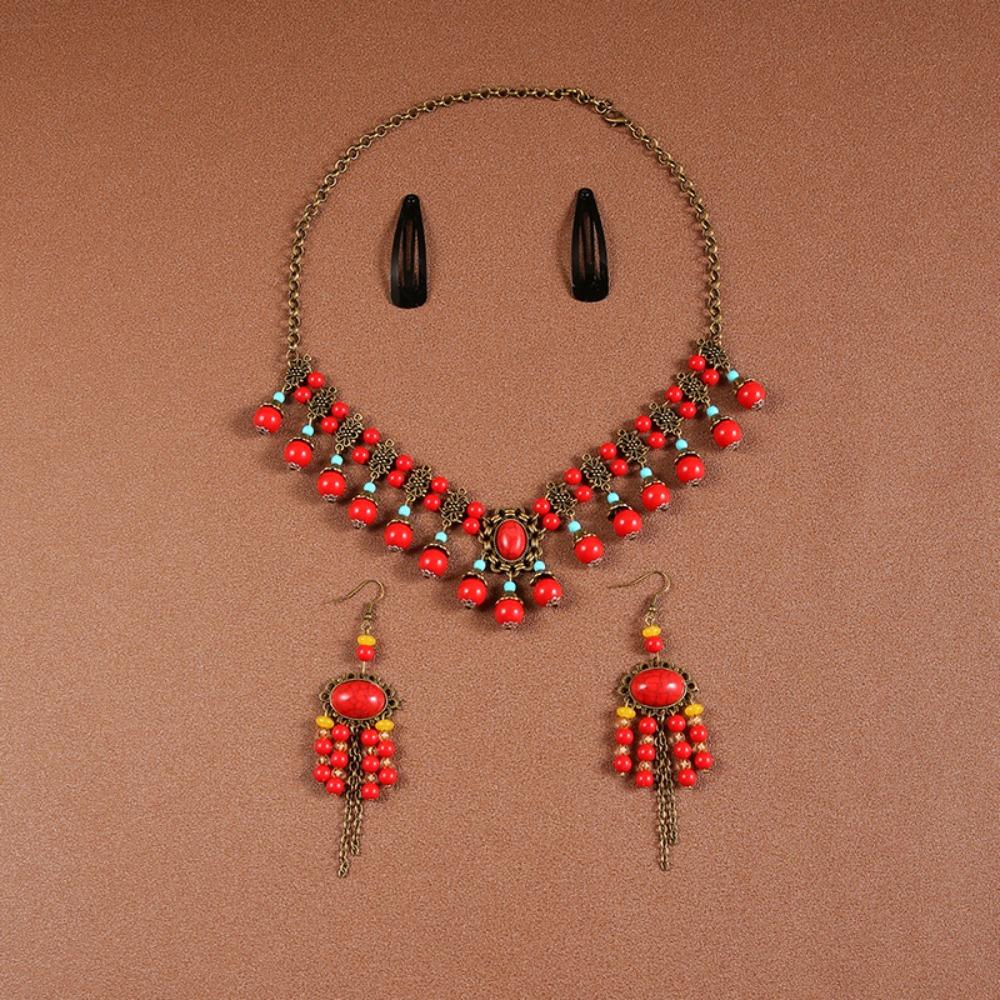 Этнический Стиль Этнический Стиль Цепочка на Лоб Серьга Бусины Кисточки Повязки на Голову Фестивальные Головные Украшения